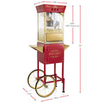 Movie Theater Style Popcorn Machine Maker with Cart 10 Ounce Kettle Red Vintage Popper on Wheels