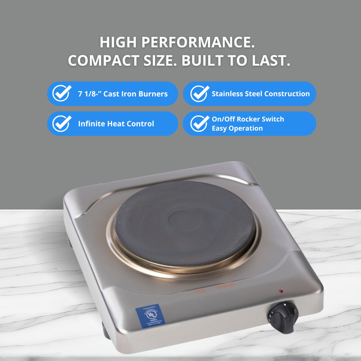 KR-S2 Portable Electric Hot Plate 1500W Cast Iron Single Burner Compact Countertop Electric Cooker