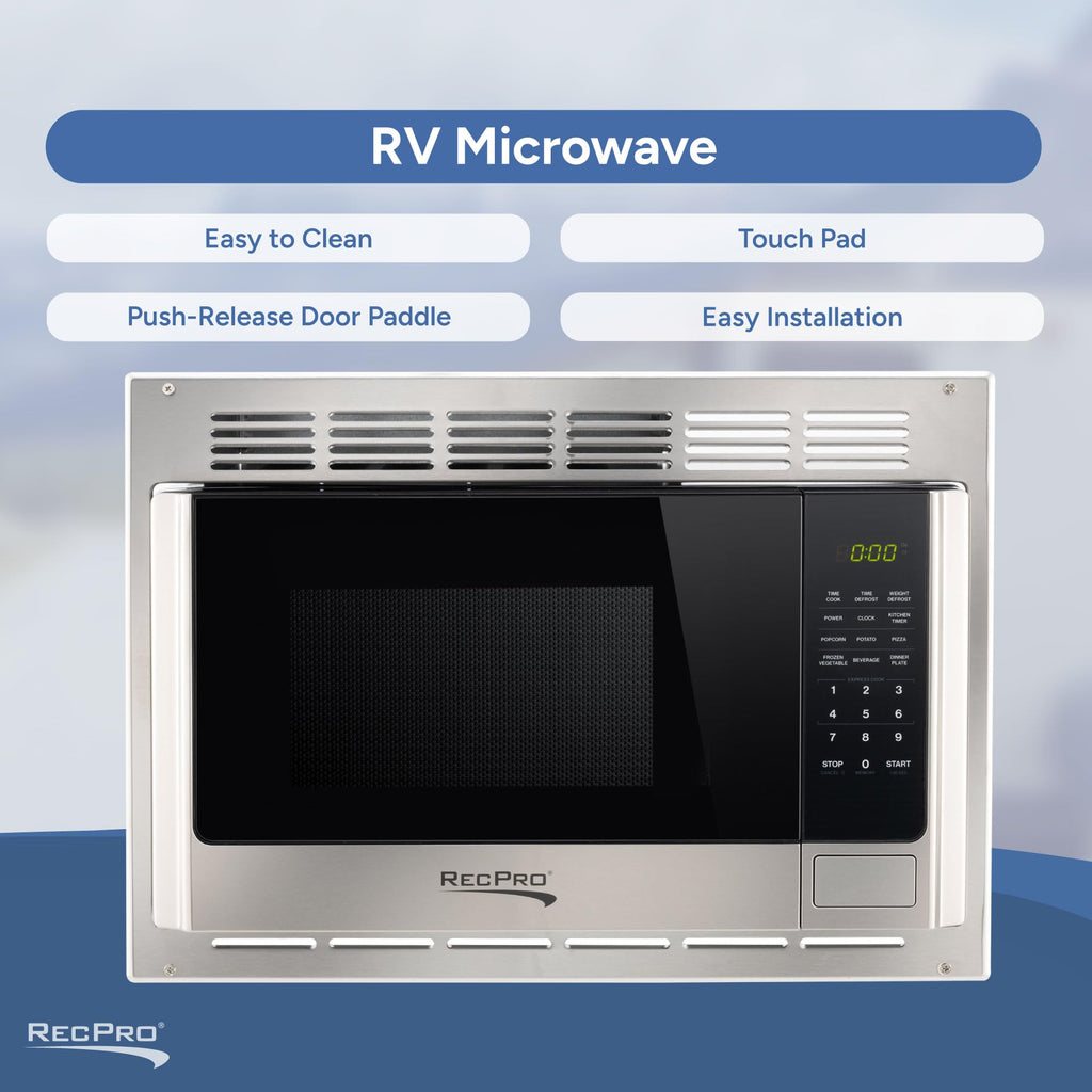 1.0 Cu Ft RV Microwave with Trim Kit Stainless Steel Microwave Oven for Camper Travel Trailer