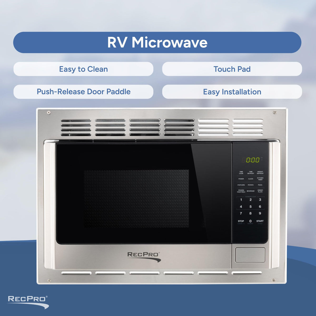 1.0 Cu Ft RV Microwave with Trim Kit Stainless Steel Microwave Oven for Camper Travel Trailer