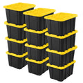 Industrial storage tote with lids for garage 27 gallon 12 pack stackable plastic storage bin