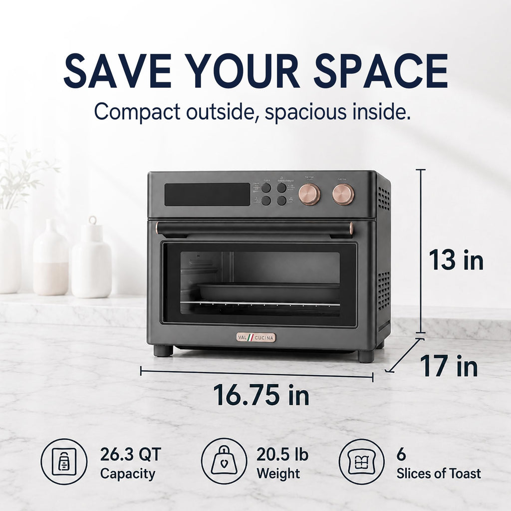 Infrared 26.3 QT Air Fryer Toaster Oven 10 in 1 Combo Convection 6 Slice Toast Enamel Pan Easy Clean Renewed