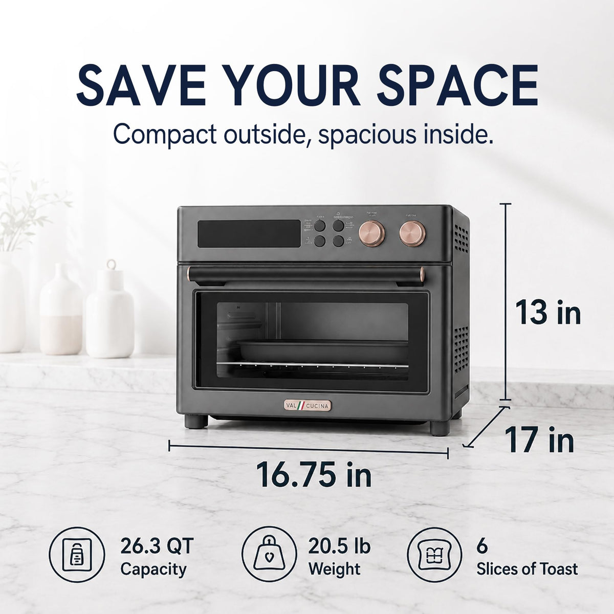 Infrared 26.3 QT Air Fryer Toaster Oven 10 in 1 Combo Convection 6 Slice Toast Enamel Pan Easy Clean Renewed