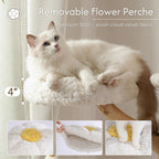 Modern Cat Tree with Hammock 48.5 Inches Cat Tower Real Wood Scratching Post Rattan Basket Perch Condo Beige