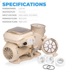 SuperFlow variable speed high flo pool pump inground 230V 1.5 and 2 inch adapter built in timer 2.2 horsepower