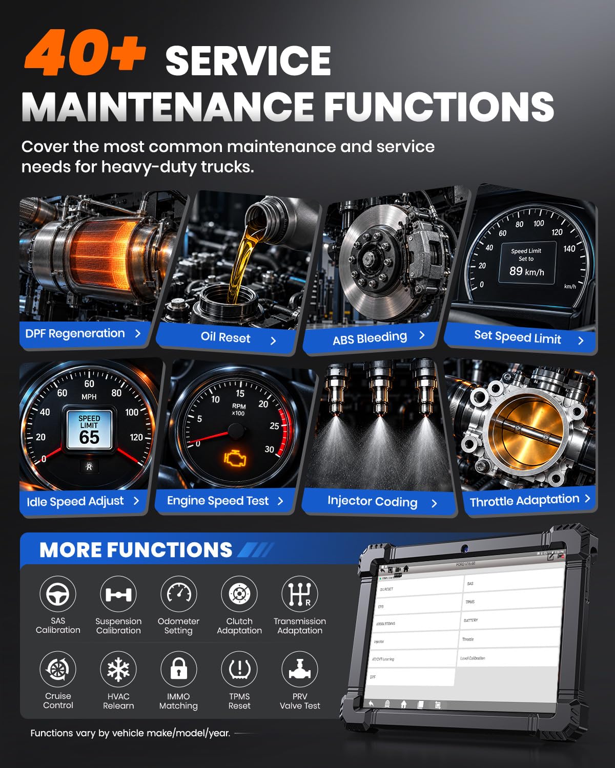 X7HD 10.1 inch Heavy Duty Truck Scanner 40 Resets Bidirectional Control ECU Coding DPF Regen Full System OBD2