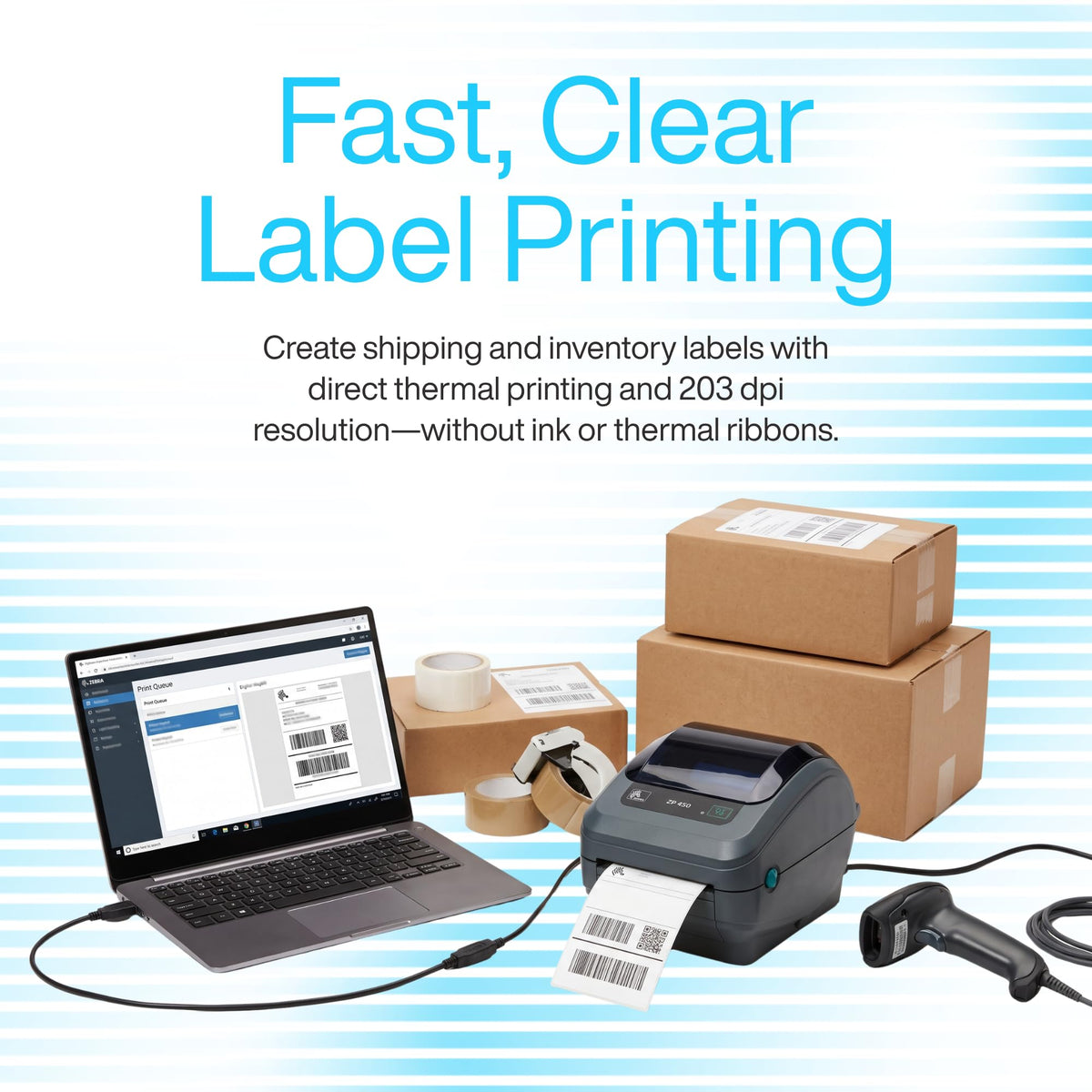 ZP450 Direct Thermal Label Barcode Printer with USB Serial and Parallel Connectivity for Shipping Labels
