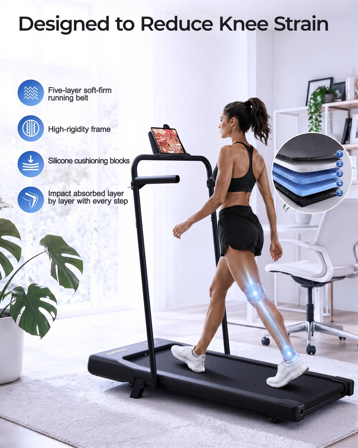 Under Desk Walking Pad with 6 Percent Incline 3 in 1 Portable Treadmill for Home Office Quiet Motor