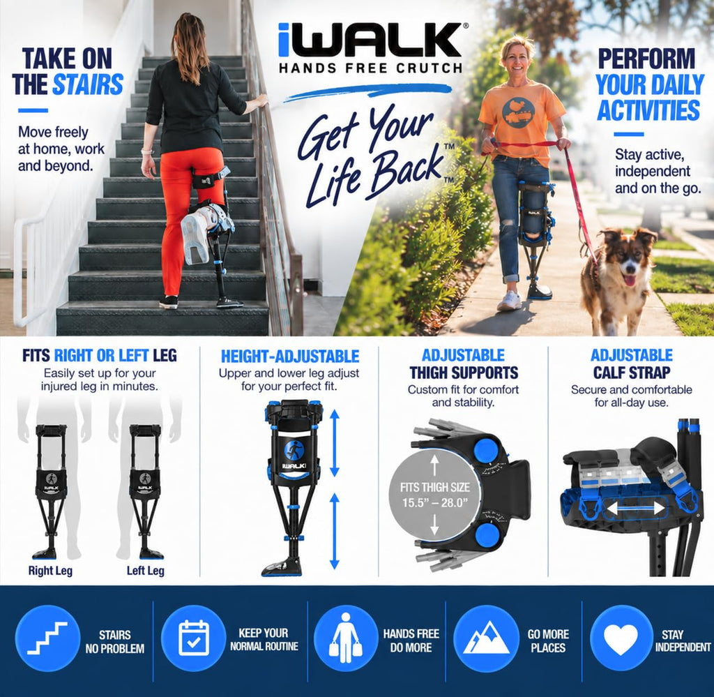 Hands-Free Knee Crutch Mobility Aid, Third Generation
