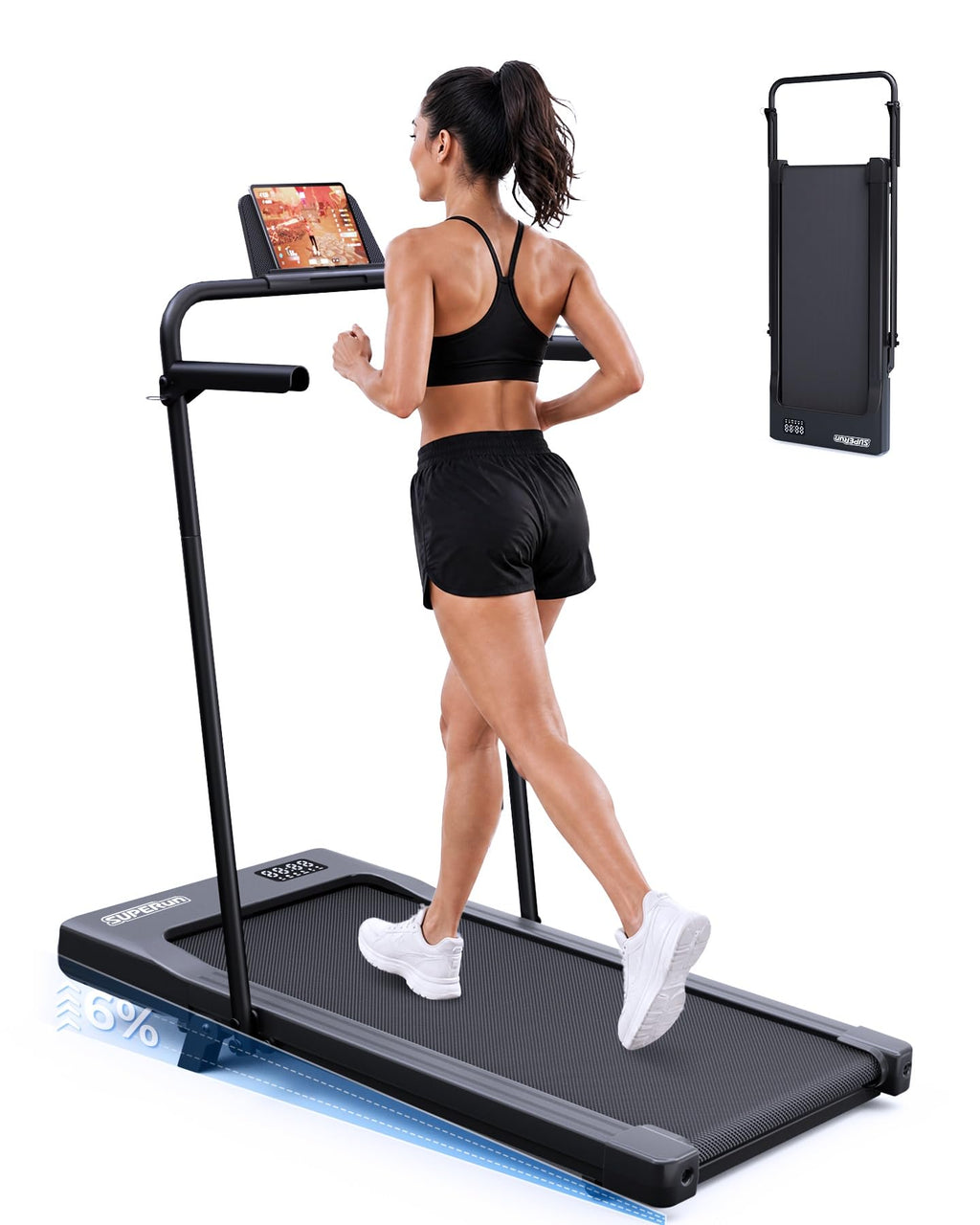 Under Desk Walking Pad with 6 Percent Incline 3 in 1 Portable Treadmill for Home Office Quiet Motor