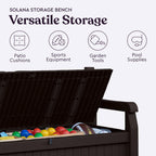 Solana 70 Gal Outdoor Storage Bench Waterproof Weather Resistant Patio Pool Accessories Deck Box