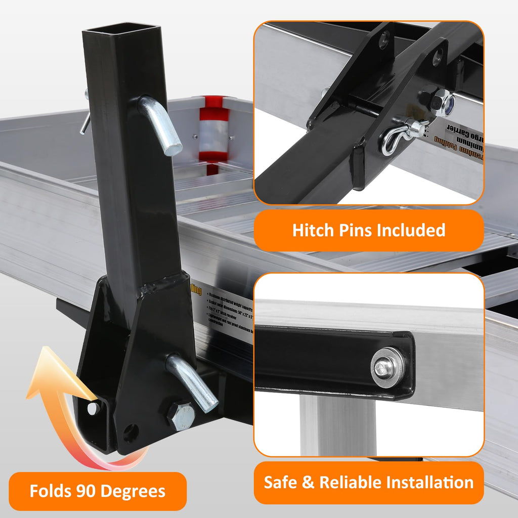 50149 500 lb Capacity 50 x 22 Inch Hitch Mount Folding Aluminum Cargo Carrier with Side Rails and Reflector