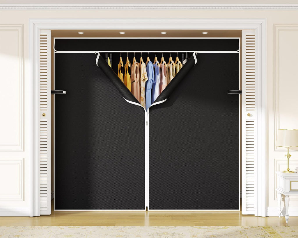 Heavy duty portable closet wardrobe with black fabric cover storage organizer for bedroom dorm