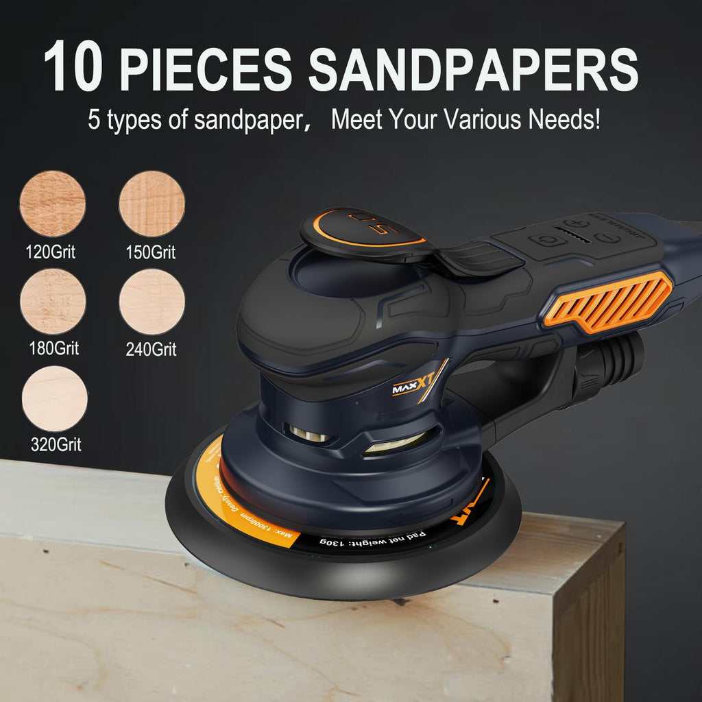 6 inch 10000 RPM electric random orbital sander 10 sandpapers 6 speed settings woodworking sanding polishing