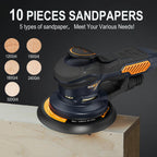 6 inch 10000 RPM electric random orbital sander 10 sandpapers 6 speed settings woodworking sanding polishing