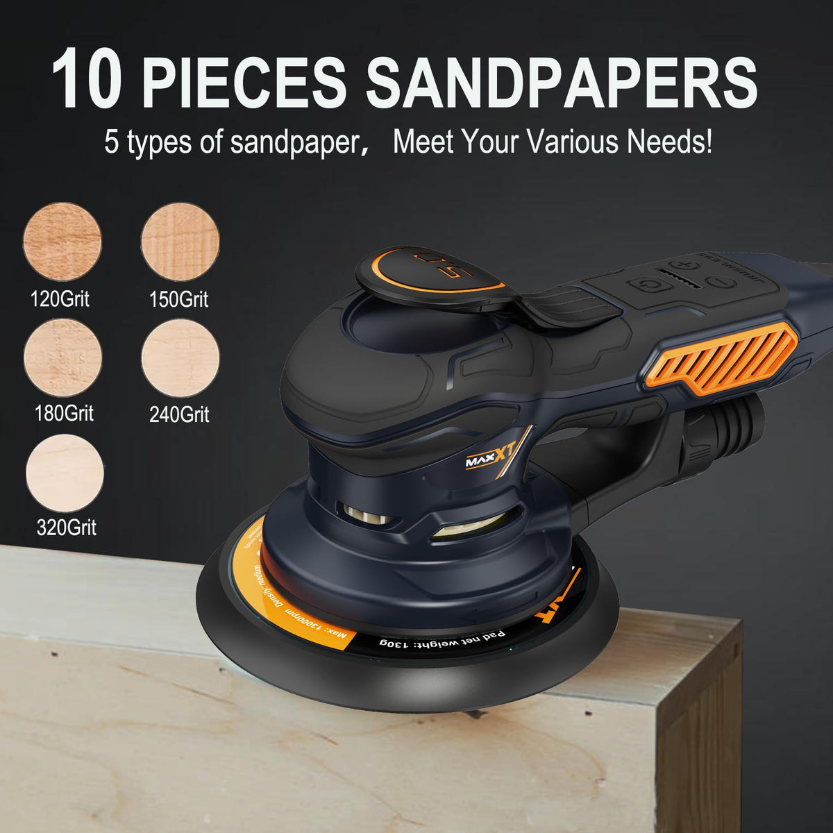 6 inch 10000 RPM electric random orbital sander 10 sandpapers 6 speed settings woodworking sanding polishing