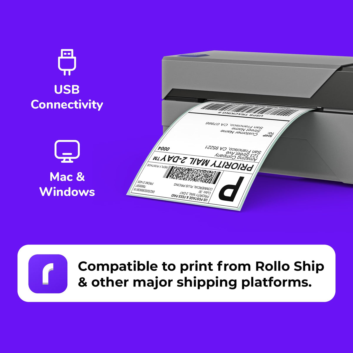 USB Shipping Label Printer Commercial Grade 4x6 Thermal Printer for Packages Mailing and Shipping