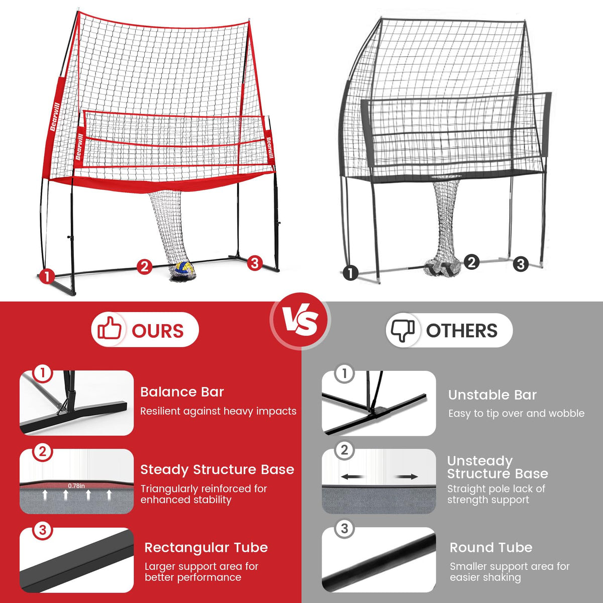 Volleyball Training Net Equipment 11x8FT Portable Volleyball Practice Net for Skills Training
