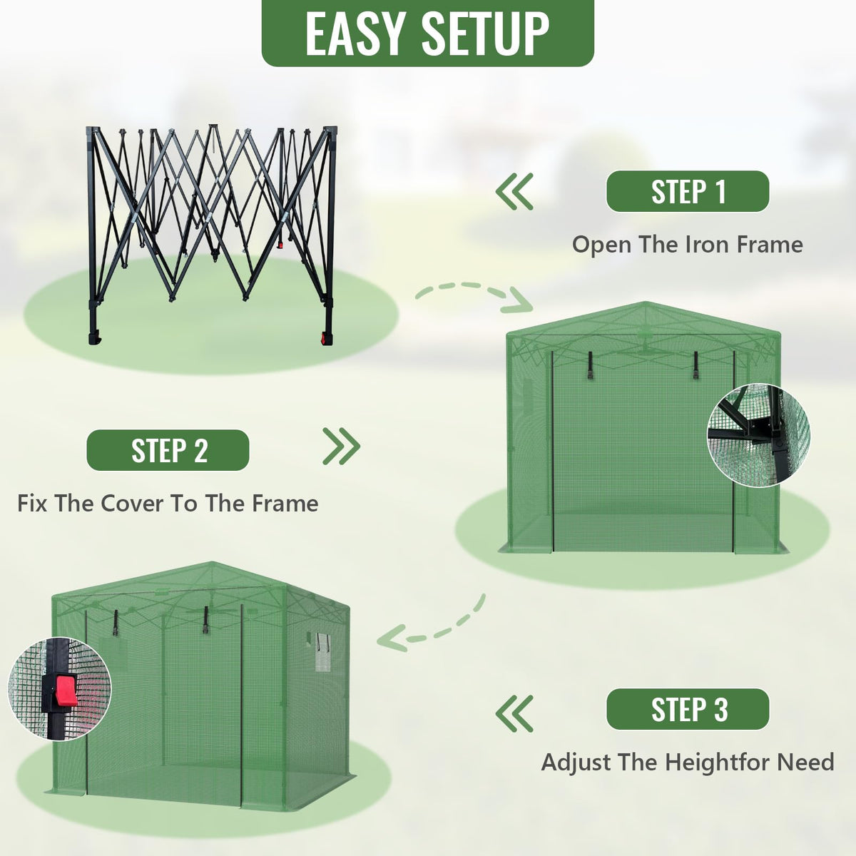 10x10 ft Portable Pop Up Greenhouse for Outdoors Walk In Greenhouse with PE Cover and Mesh Windows