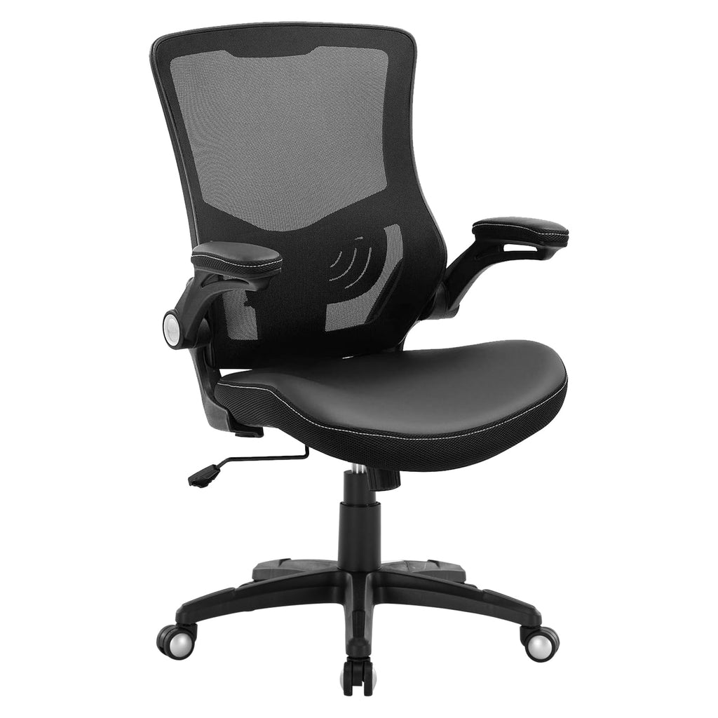 Ergonomic Office Chair PU Leather Mesh Back Lumbar Support Flip Up Arms Swivel Executive Desk Chair