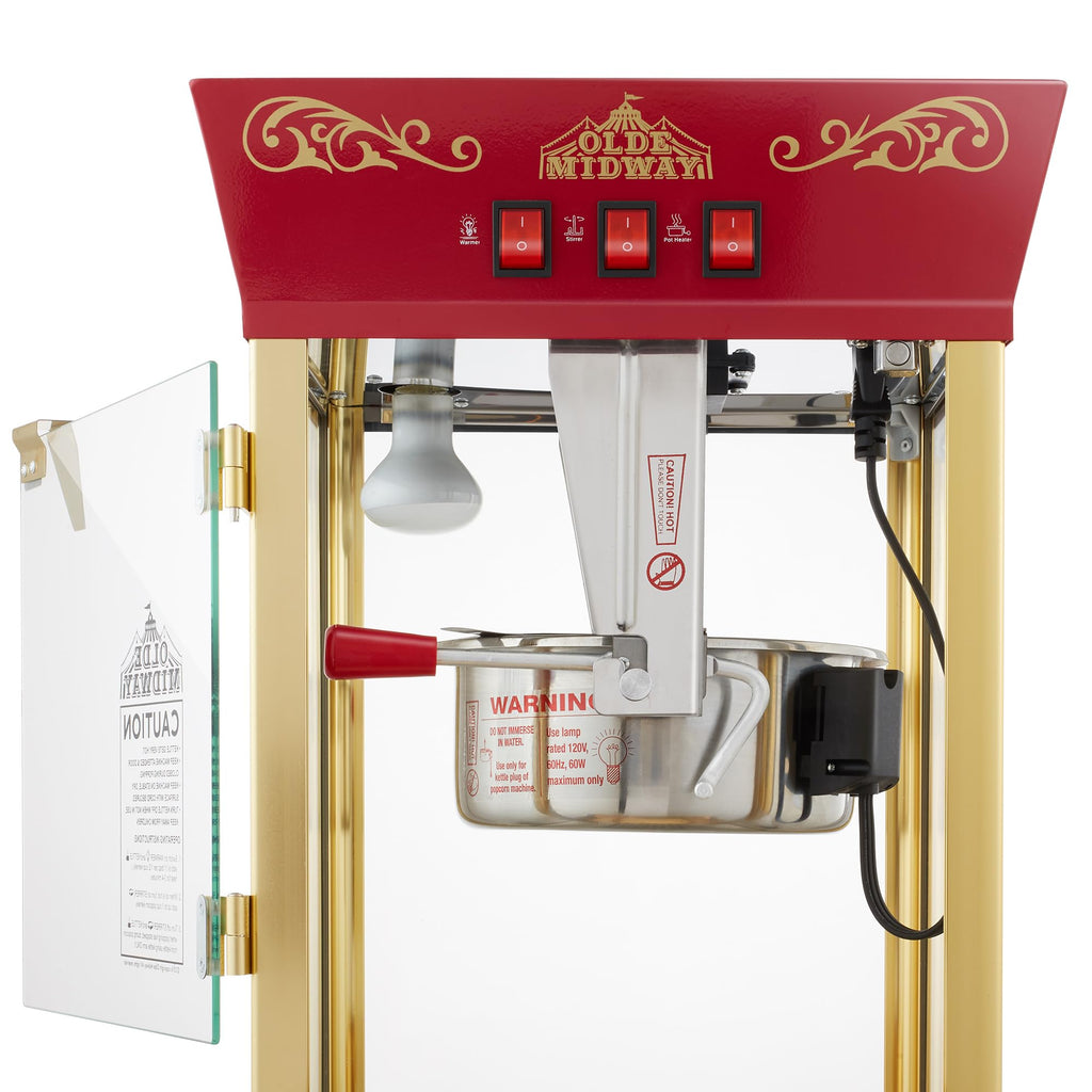 Movie Theater Style Popcorn Machine Maker with Cart 10 Ounce Kettle Red Vintage Popper on Wheels