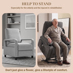 Power lift recliner chair for elderly with lumbar heat and massage grey fabric electric stand up assistance