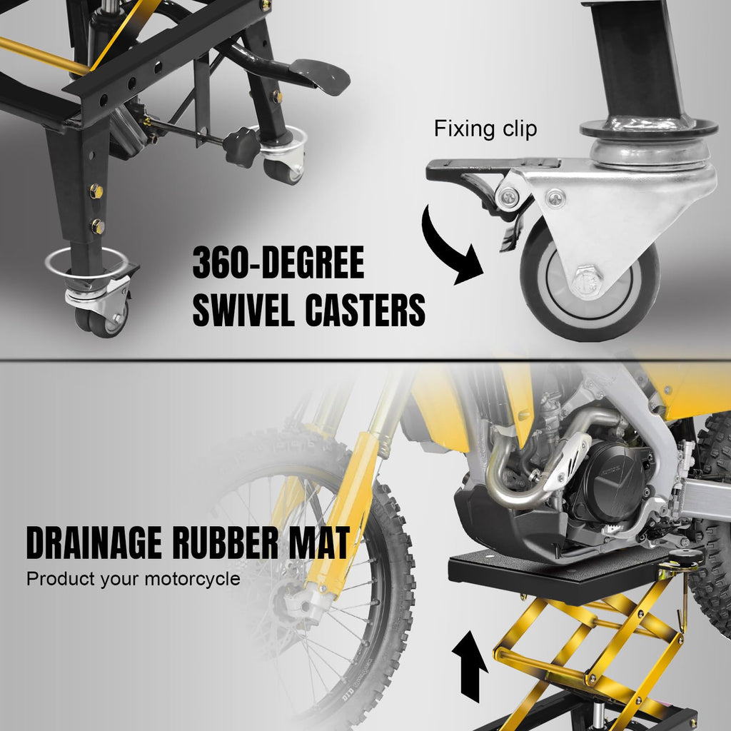 350 Lbs Motorcycle Lift Jack Table Hydraulic Foot Operated Scissor Lift for Bike Stand 4 Wheels Black