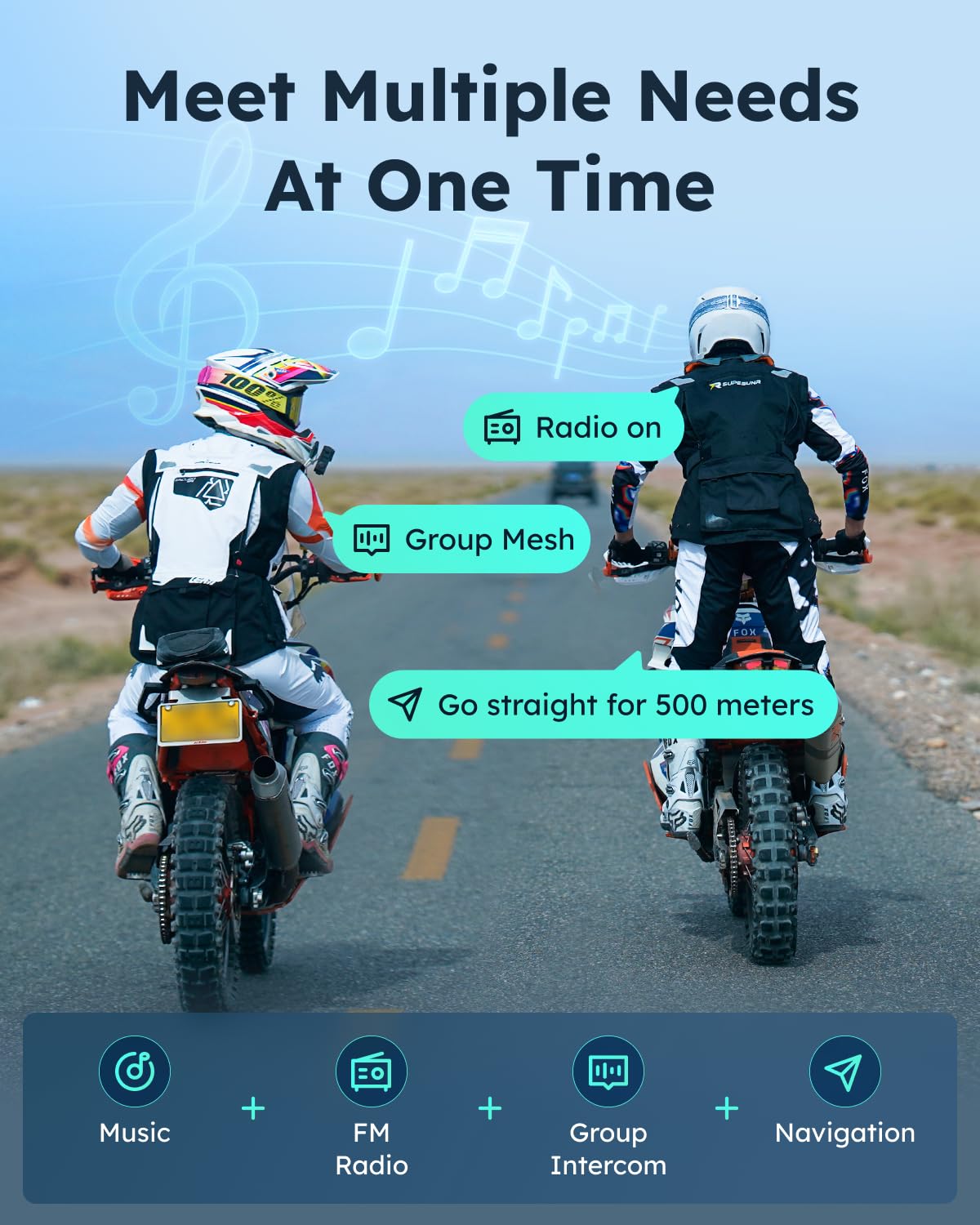 S1 Motorcycle Bluetooth Headset with Smart Voice Control 2 Pack Helmet Intercom Headset for Riders