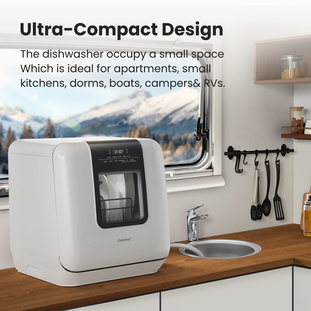 Countertop portable dishwasher 6L built in water tank 7 programs UV hygiene auto door open for apartments RVs