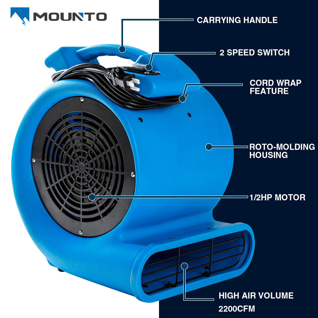 2200 CFM Half HP Commercial Air Mover Floor Drying Fan Heavy Duty Blower for Home and Commercial Use