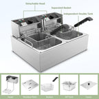 Commercial Deep Fryer 3400W Electric Fryer with 2x6.35QT Baskets Dual Basket for Restaurant Kitchen Use