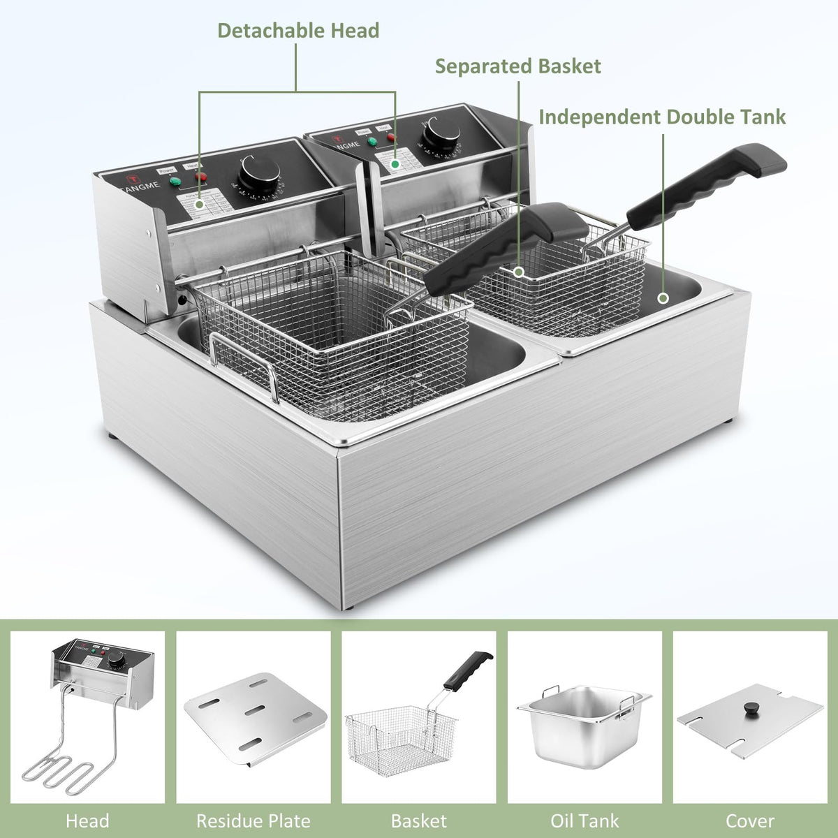 Commercial Deep Fryer 3400W Electric Fryer with 2x6.35QT Baskets Dual Basket for Restaurant Kitchen Use