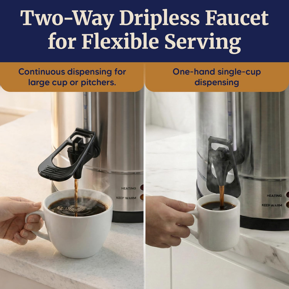 100 Cup Commercial Coffee Urn and Hot Water Boiler Dual Wall Large Capacity for Catering and Events