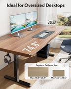 Electric standing desk frame with brushless motor heavy duty adjustable base for max 75 x 35 inch tops