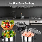 Stainless Steel Electric Food Steamer 8.5 Qt Glass Lid Double Tiered Stackable Baskets with Timer Model 2