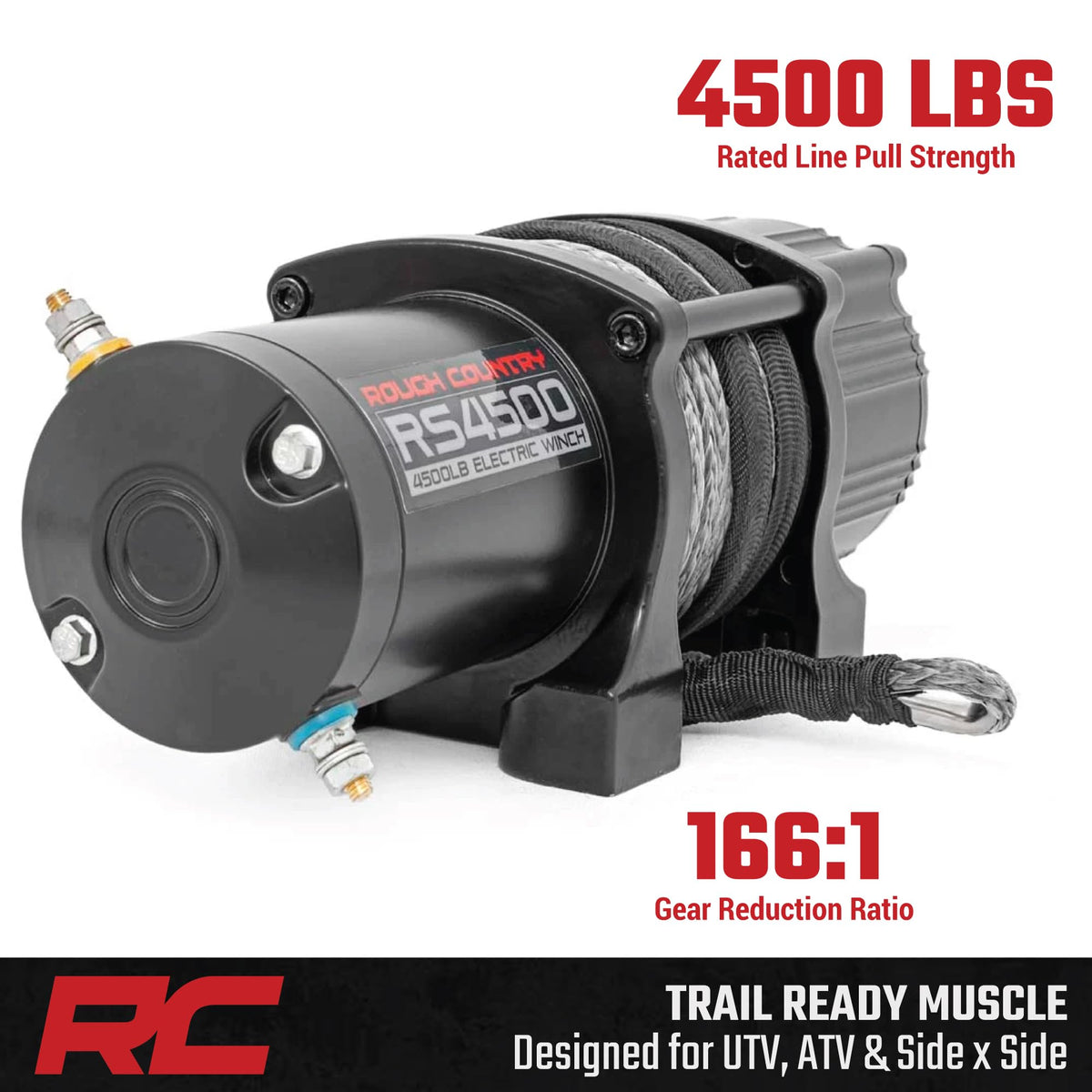 4,500 LB UTV ATV Winch ProSeries 1.4HP Electric 50 Ft Synthetic Rope Remote Waterproof 12V Off Road Recovery