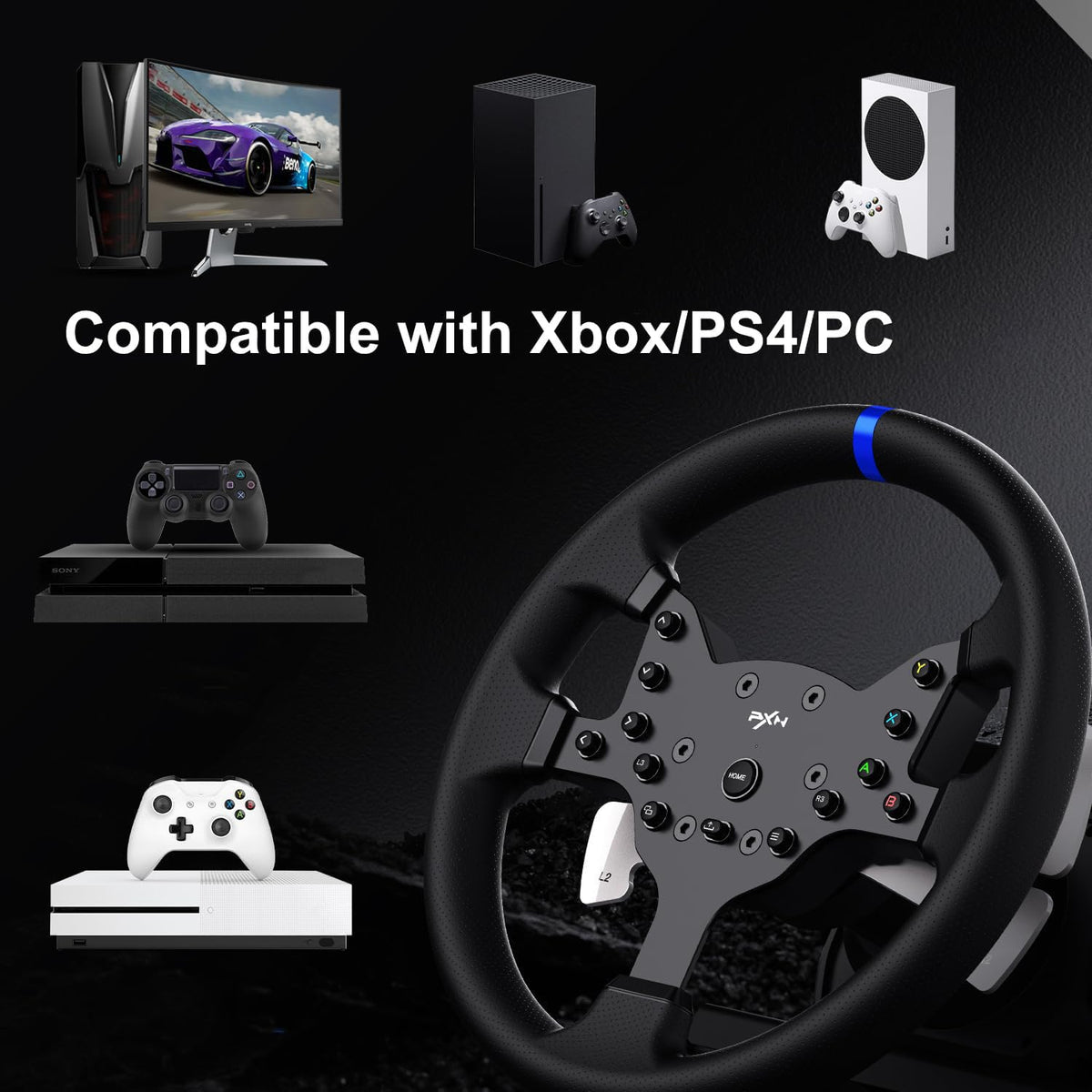 V99 Force Feedback Racing Wheel with Pedals and Shifter for Racing and Driving Simulator Games