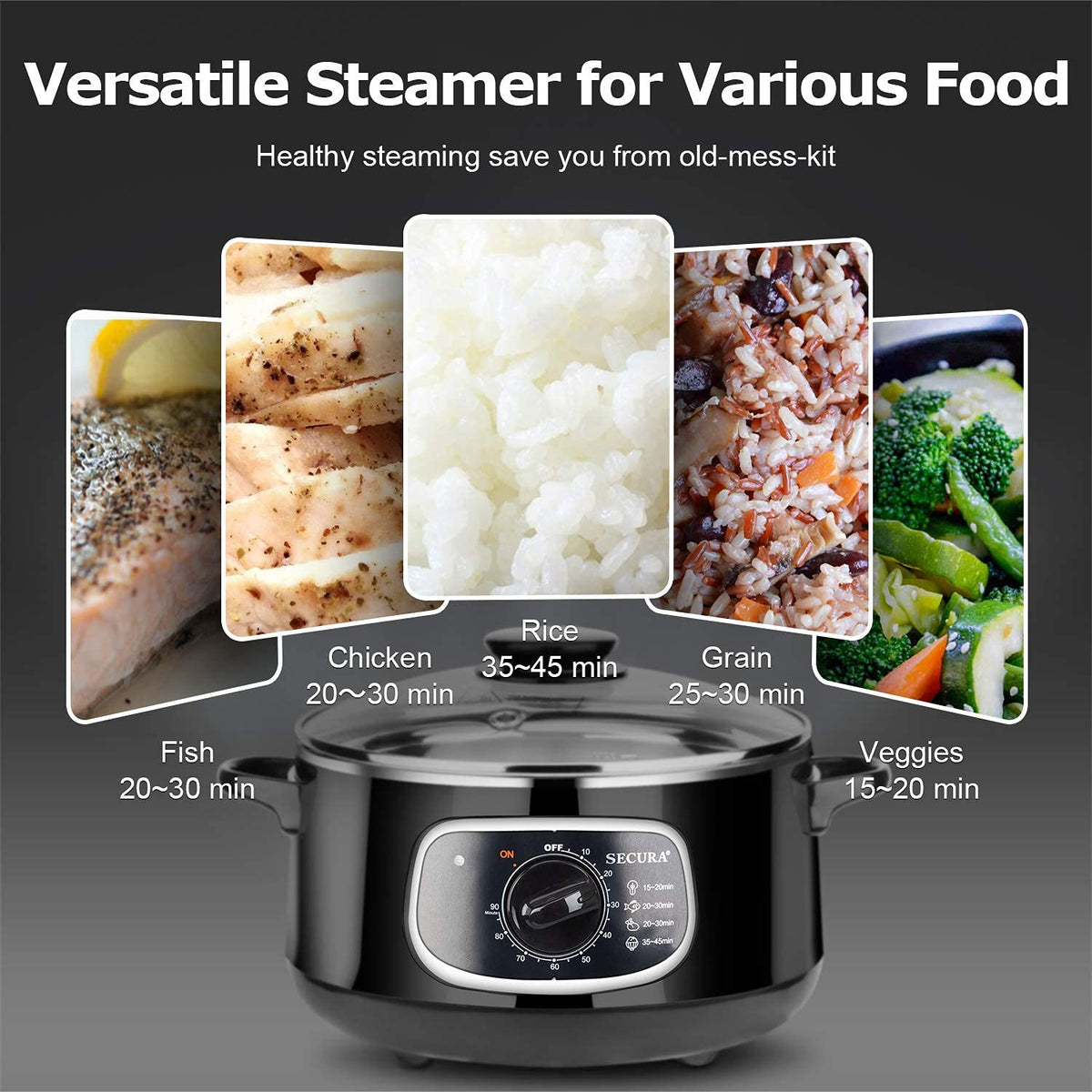 Stainless Steel Electric Food Steamer 8.5 Qt Glass Lid Double Tiered Stackable Baskets with Timer Model 2