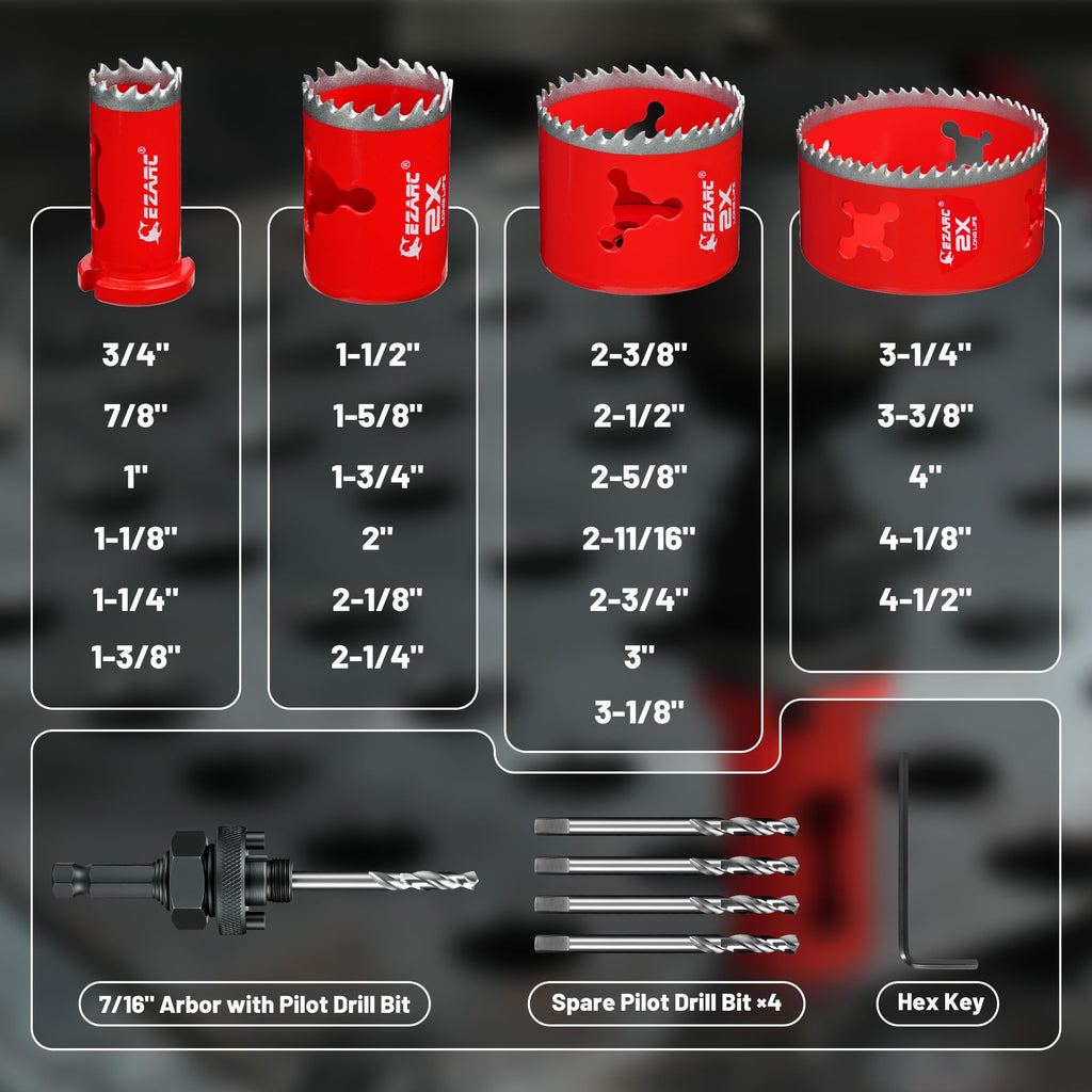 30Pcs Bi Metal Hole Saw Kit 0.75 to 4.5 Inch Cuts Multi Materials for Wood Metal Plastic Drywall