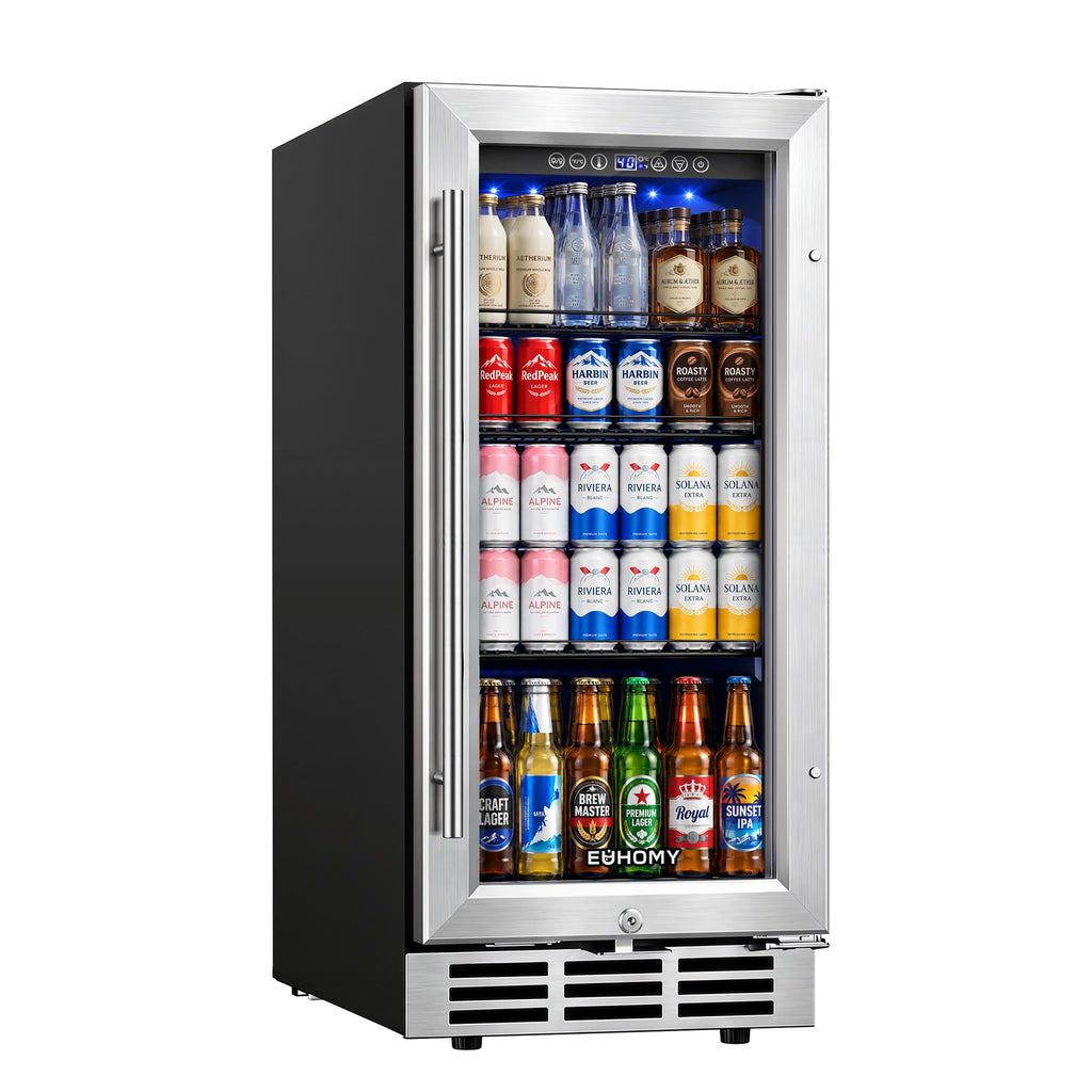 15 Inch Beverage Refrigerator 127 Cans Under Counter Refrigerator for Home Bar Office Kitchen