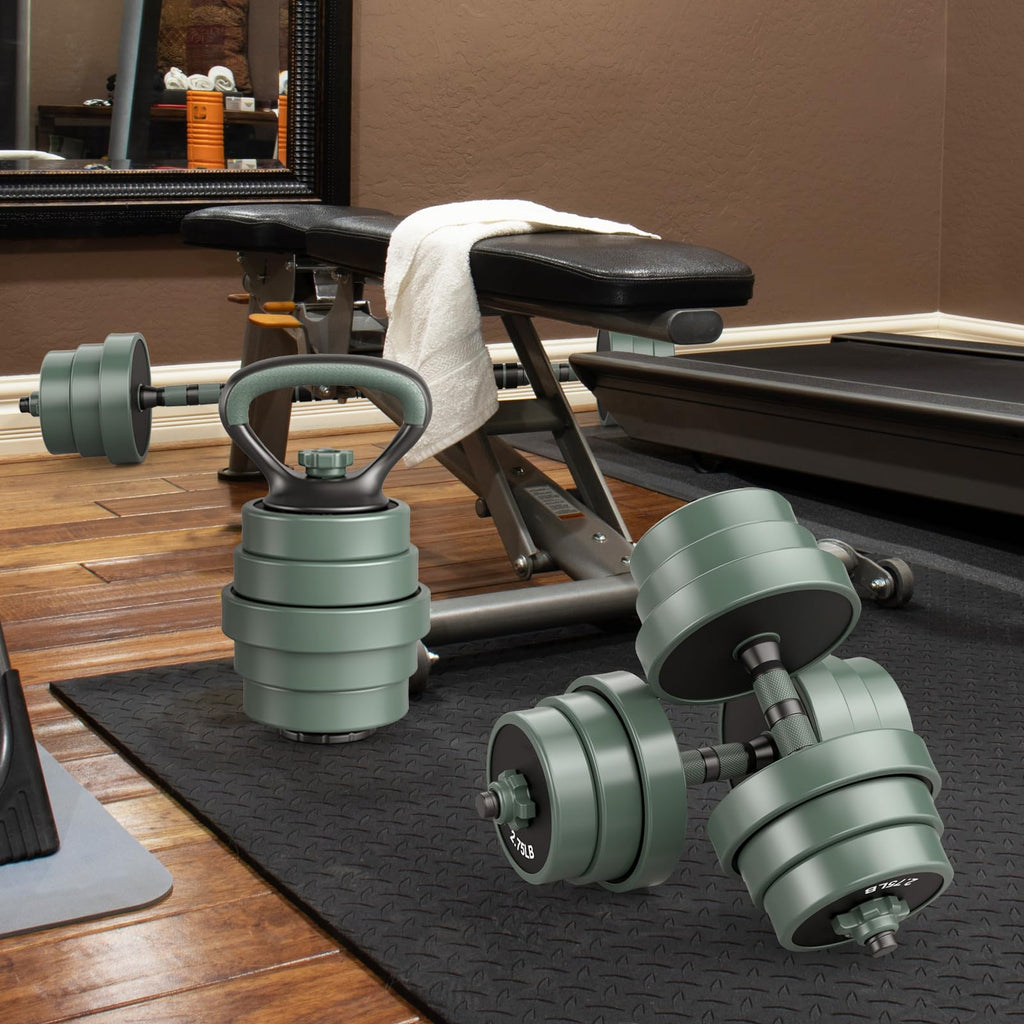 Adjustable dumbbell set 4 in 1 with connector 92 lbs 47 lbs dumbbells barbells kettlebells push up stands