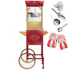 Movie Theater Style Popcorn Machine Maker with Cart 10 Ounce Kettle Red Vintage Popper on Wheels