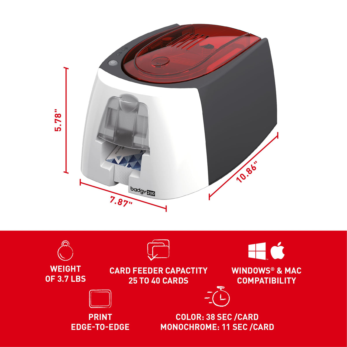 Badgy200 Plastic Card Printer with Badge Studio Plus ID Design Software Full Color Custom Tamper Proof Badges