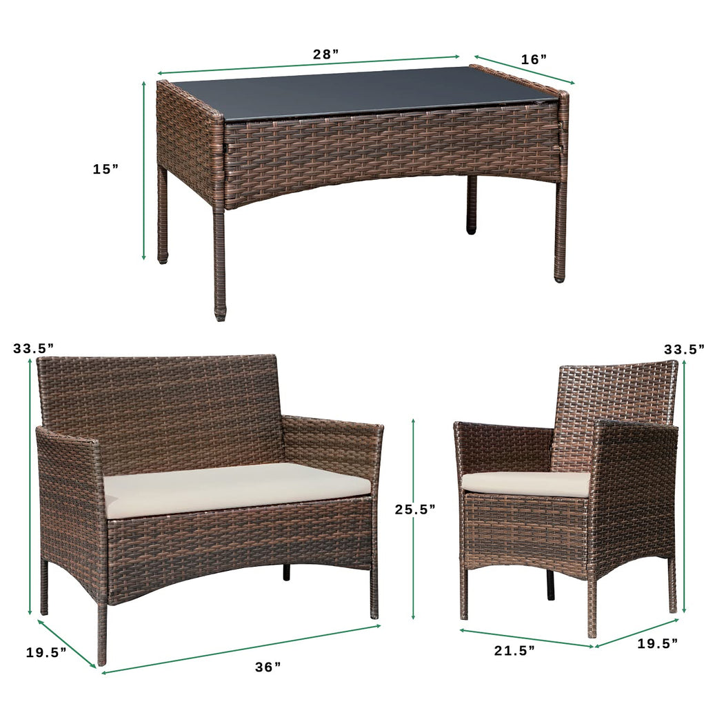 Patio furniture 4 pieces conversation set brown and beige outdoor sofa set for garden backyard