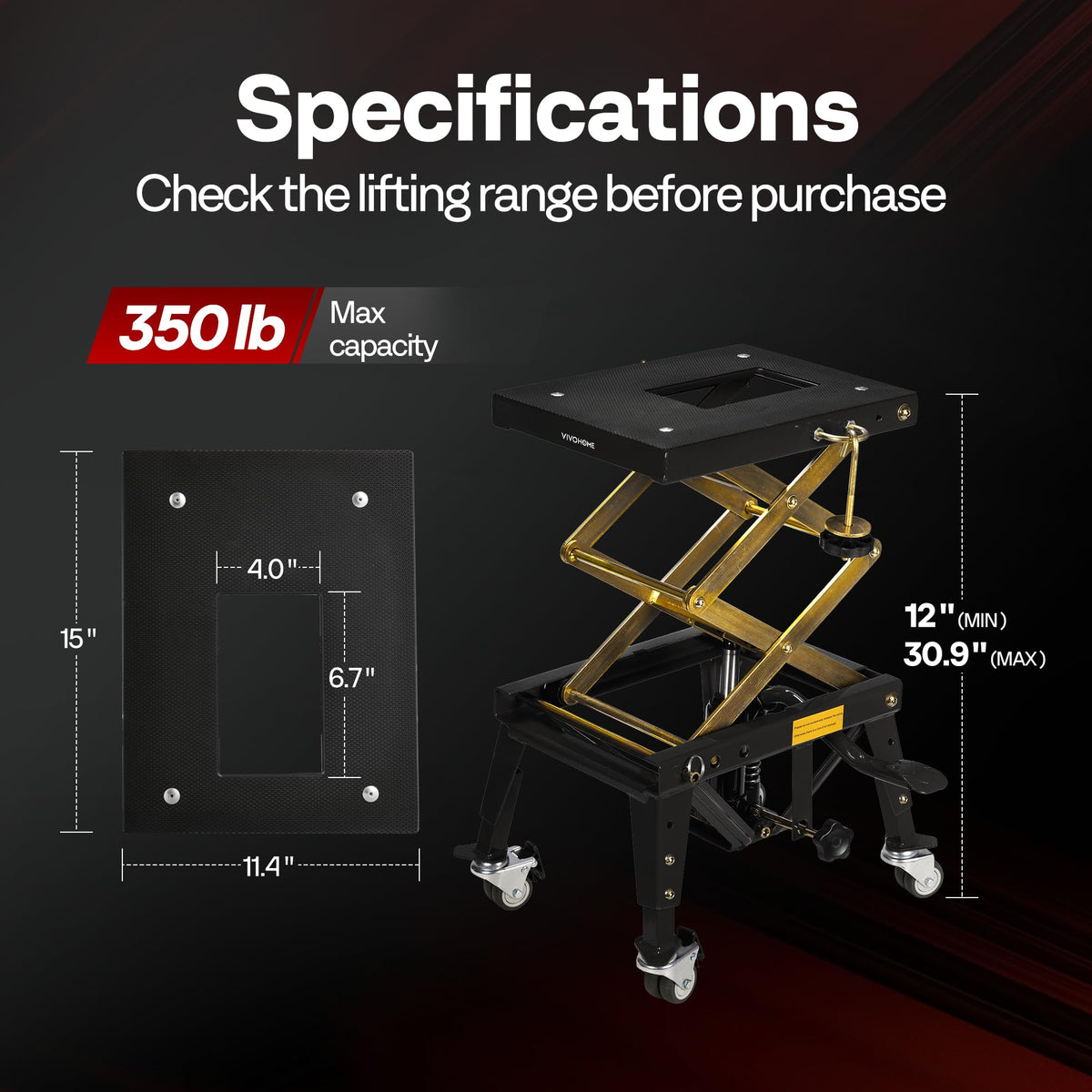 350 lbs Hydraulic Motorcycle Lift Table Heavy Duty Scissor Jack Stand for Garage and Workshop