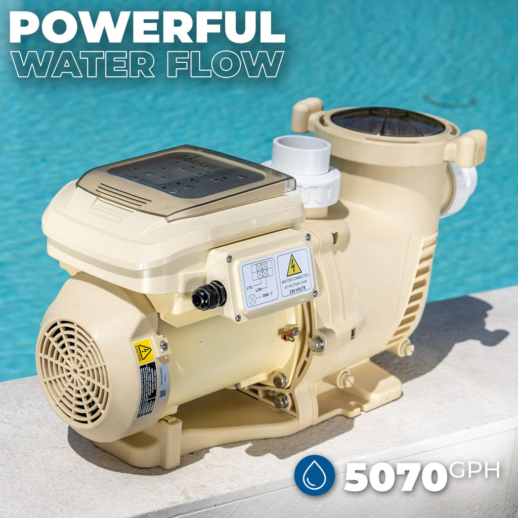 SuperFlow variable speed high flo pool pump inground 230V 1.5 and 2 inch adapter built in timer 2.2 horsepower