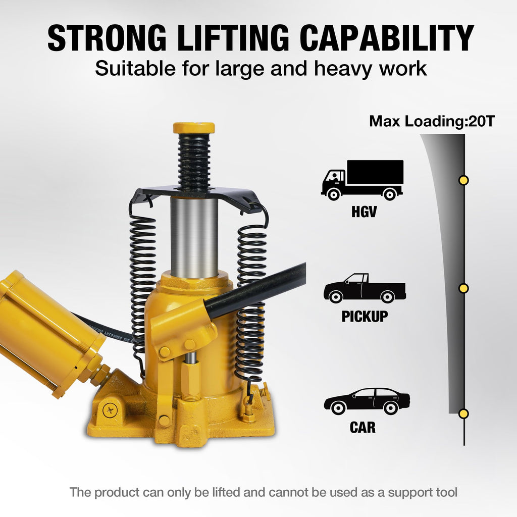 Low Profile 20 Ton Air Bottle Jack with Aluminum Alloy Pump and Slow Release
