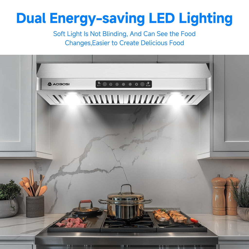 30 Inch Under Cabinet Range Hood Stainless Steel Kitchen Vent Hood Exhaust Fan for Home Kitchen