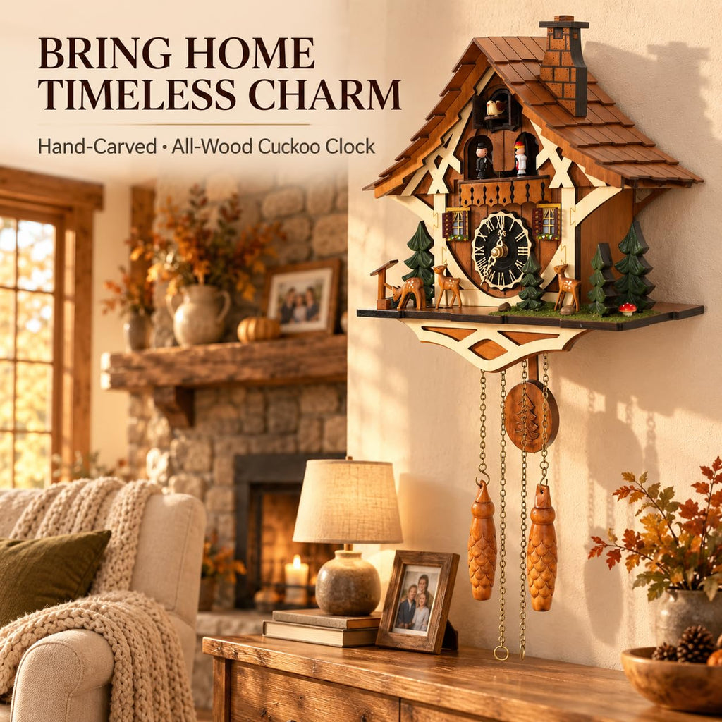 Traditional Handmade Wooden Cuckoo Clock With Quartz Wall Clock Movement Family Gift Home Decor