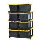 Heavy Duty 4 Tier Garage Storage Shelves with 8 Pack 27 Gallon Storage Bins and Lids Space Saving Organizer